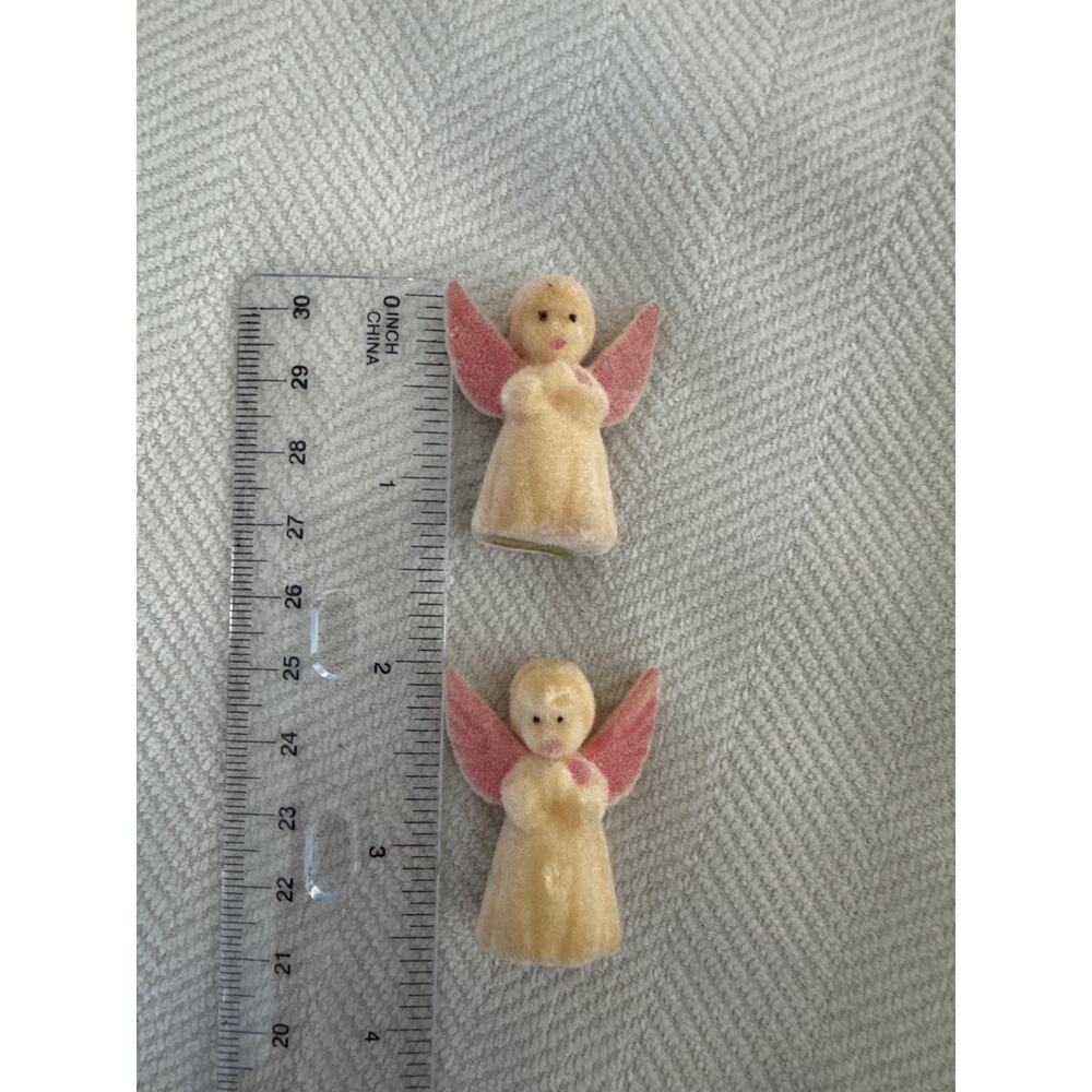 VTG Mini Flocked angels Figures Prizes Pins Arts Crafts Angels PINK WINGS